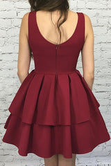 A-Line V-Neck Burgundy Short Graduation Dress with Pleats