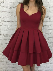 A-Line V-Neck Burgundy Short Graduation Dress with Pleats