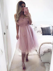 A-Line V-Neck Applique Bodice Homecoming Dress with Tulle Skirt