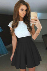 Lace Party Cocktail Mini Dresses, Cap Sleeves Prom Dresses