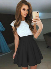 Lace Party Cocktail Mini Dresses, Cap Sleeves Prom Dresses