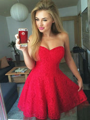 Cute A-Line Red Pleated Sweetheart Homecoming Dress