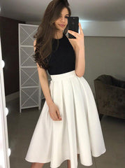 Backless Halter Tea-Length Homecoming Prom Dress with Pleats