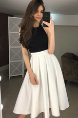 Backless Halter Tea-Length Homecoming Prom Dress with Pleats