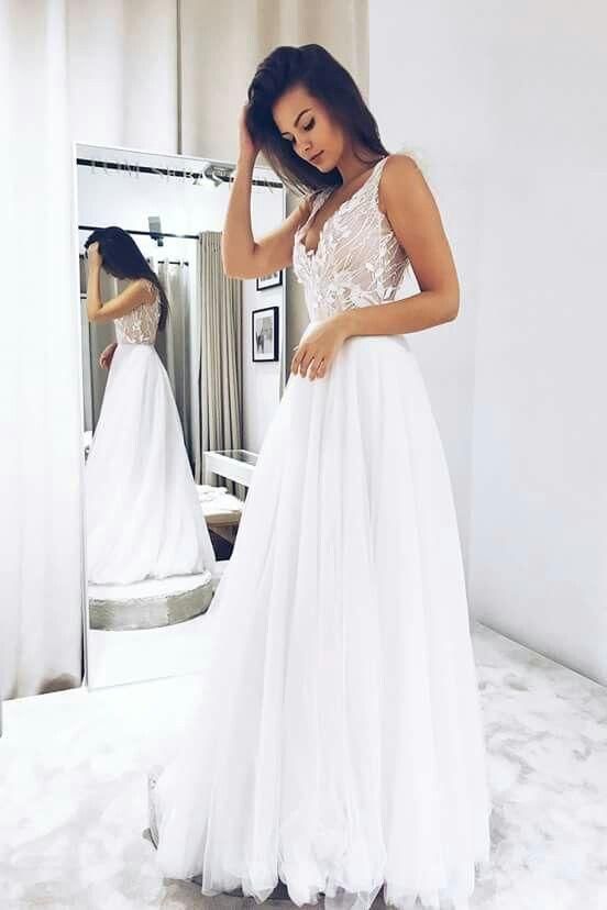 A-Line V-Neck Floor-Length Wedding Dress with Appliques