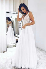 A-Line V-Neck Floor-Length Wedding Dress with Appliques