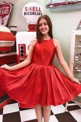 Simple Red Short Homecoming Dresses, A-Line Jewel Party Dress