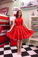 Simple Red Short Homecoming Dresses, A-Line Jewel Party Dress
