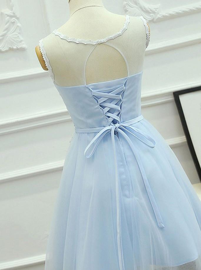 A-Line Keyhole Lace-Up Back Tulle Homecoming Dress with Appliques