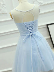 A-Line Keyhole Lace-Up Back Tulle Homecoming Dress with Appliques