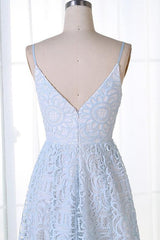 A-Line Lace Spaghetti Straps V-Neck Short Homecoming Dress