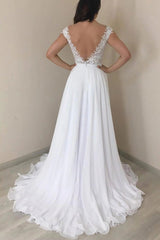 A-Line Chiffon Applique Backless Beach Wedding Dress