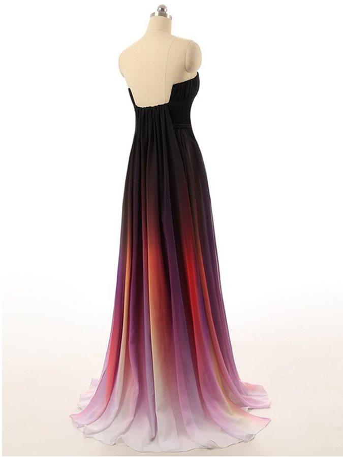 Strapless Notched Ombre Long Prom Dresses, Backless Formal Gown with Pleats