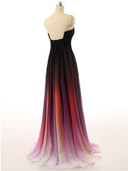Strapless Notched Ombre Long Prom Dresses, Backless Formal Gown with Pleats