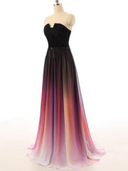 Strapless Notched Ombre Long Prom Dresses, Backless Formal Gown with Pleats