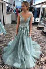 Illusion Neckline Prom Dresses Lace Appliques Formal Dresses Long Evening Gowns
