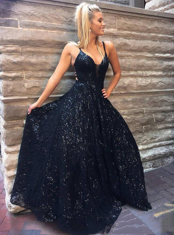Sparkly Sequins Prom Dresses, Black Graduation Pageant Party Gowns