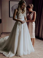 A-Line Sweetheart Rustic Boho Wedding Dress with Appliques