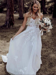 A-Line Sweetheart Rustic Boho Wedding Dress with Appliques
