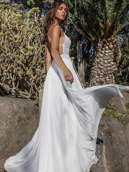 Boho V-Neck Chiffon Backless Two-Piece Beach Wedding Dress