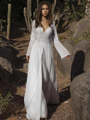 Boho V-Neck Chiffon Backless Two-Piece Beach Wedding Dress