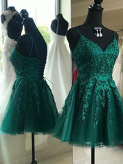Emerald Green A-Line V-Neck Backless Short Homecoming Dress