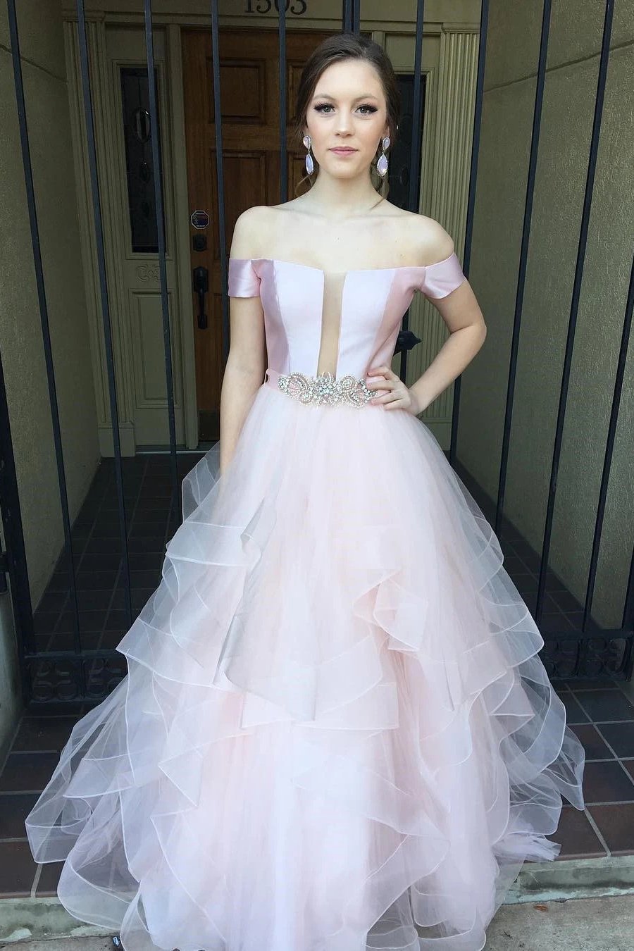 Off-Shoulder Long Prom Dresses with Beading, Formal Evening Dress