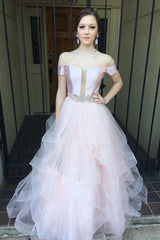 Off-Shoulder Long Prom Dresses with Beading, Formal Evening Dress