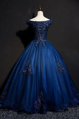 Royal Blue Long Prom Dresses with Lace Appliques, Elegant Off-The-Shoulder Formal Dress