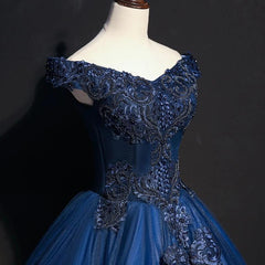 Royal Blue Long Prom Dresses with Lace Appliques, Elegant Off-The-Shoulder Formal Dress