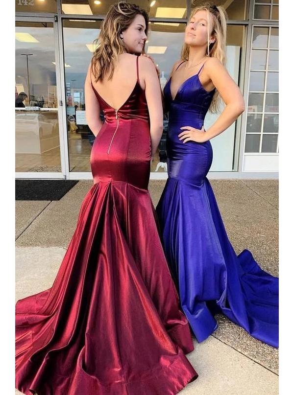 Backless Mermaid V-Neck Strappy Prom Dress
