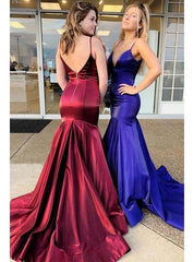 Backless Mermaid V-Neck Strappy Prom Dress