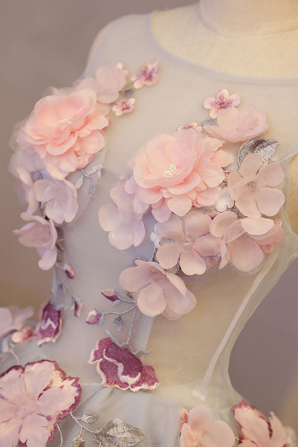 Cute Floral Homecoming Dress, A-Line Round Neck Short Party Dress