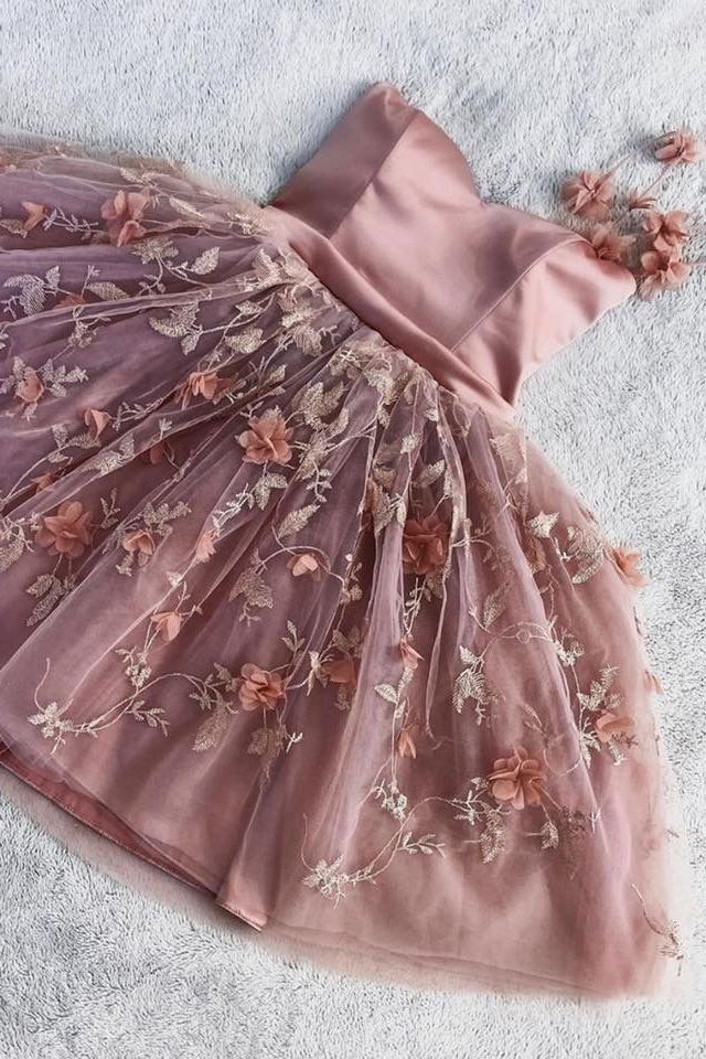 Floral Appliqued Sweet 16 Dress, A-Line Tulle Homecoming Dresses