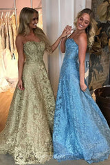 A-Line Strapless Lace Prom and Formal Party Dress