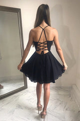 A-Line V-Neck Simple Homecoming Dress Chiffon Little Black Dress
