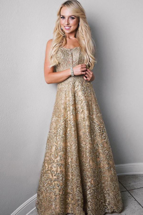 A-Line Strapless Lace Prom and Formal Party Dress