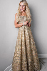 A-Line Strapless Lace Prom and Formal Party Dress