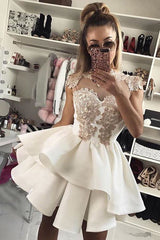 High Neck Appliques Short Prom Dresses Cocktail Party Dresses