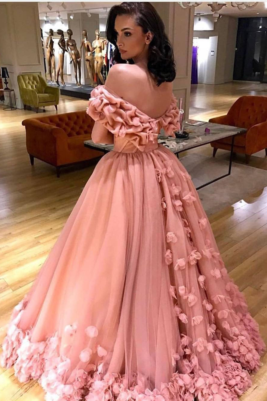 Ball Gown Long Prom Dress, Quinceanera Dress with Handmade Flowers
