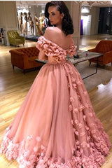 Ball Gown Long Prom Dress, Quinceanera Dress with Handmade Flowers