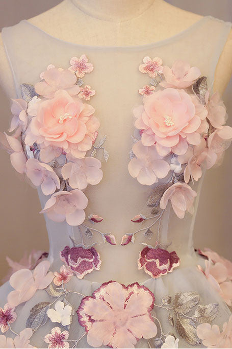 Cute Floral Homecoming Dress, A-Line Round Neck Short Party Dress