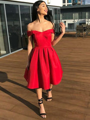 Elegant Off-Shoulder Pleated Red Satin Short Prom Dress