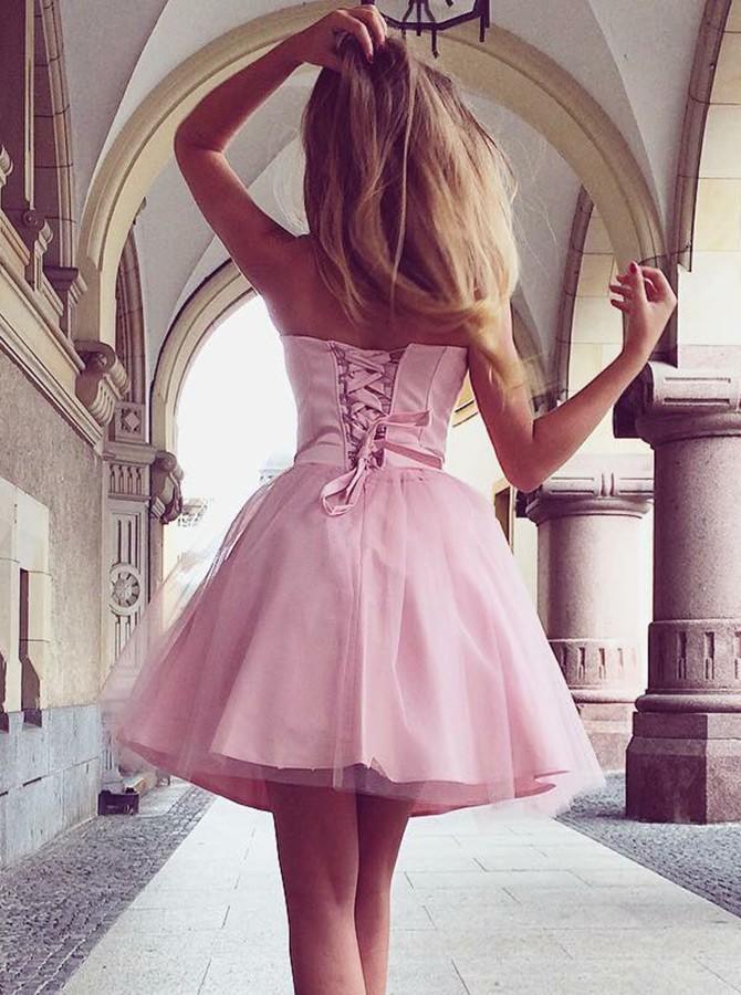 Cute Pink A-Line Sweetheart Short Tulle Homecoming Dress