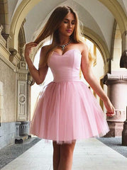 Cute Pink A-Line Sweetheart Short Tulle Homecoming Dress