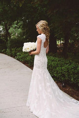 Elegant Lace Applique Sheath Wedding Dress with Keyhole Back