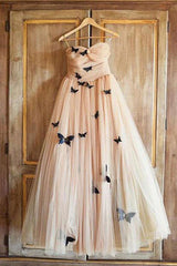 A-Line Sweetheart 3D Butterfly Appliques Prom Dress, Long Formal Gown
