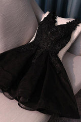 A-Line V-Neck Little Black Lace-Up Homecoming Dress