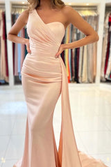 One Shoulder Purple Satin Mermaid Prom Dresses, Simple Formal Evening Gown
