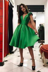 Green Short Homecoming Dresses, A-Line Knee-Length Party Dresses